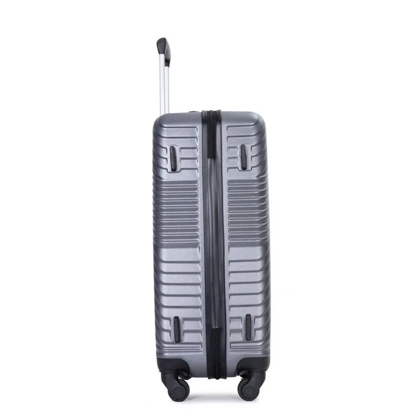 3 Piece PC ABS Suitcase Luggage Sets with Two Hooks and Spinner Wheels,Gray