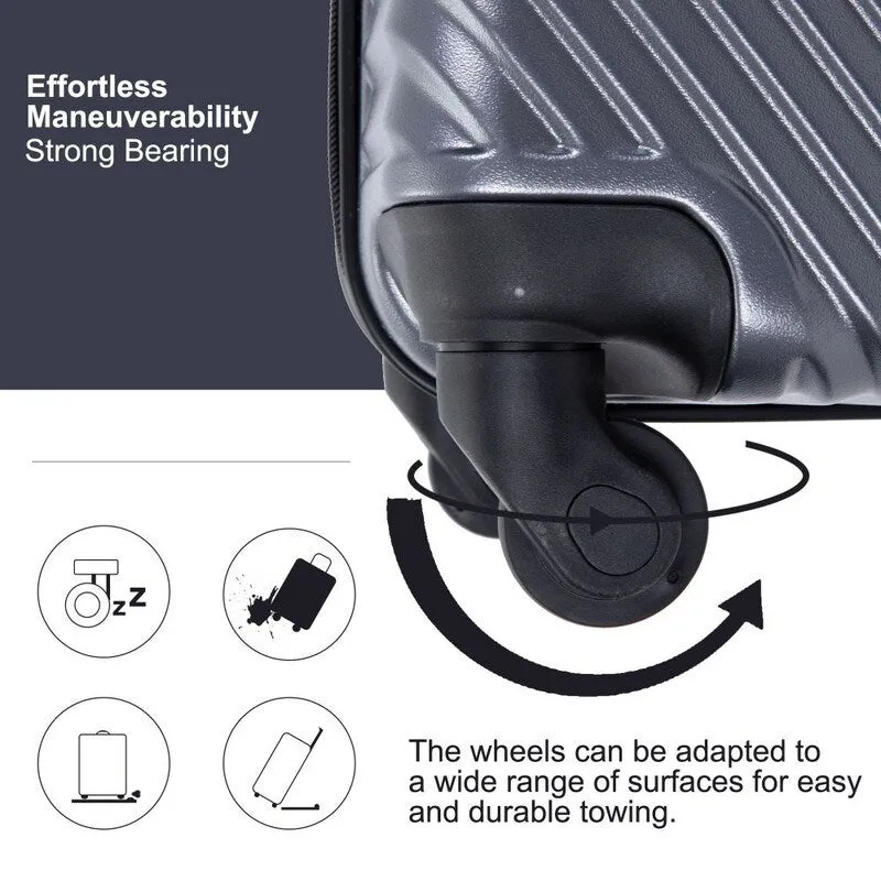 3 Piece PC ABS Suitcase Luggage Sets with Two Hooks and Spinner Wheels,Gray