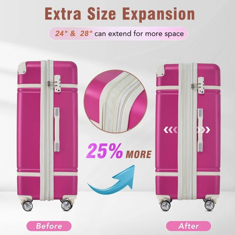 3 Pieces Lightweight Luggage and Cosmetic Case Spinner Suitcase with TSA Lock