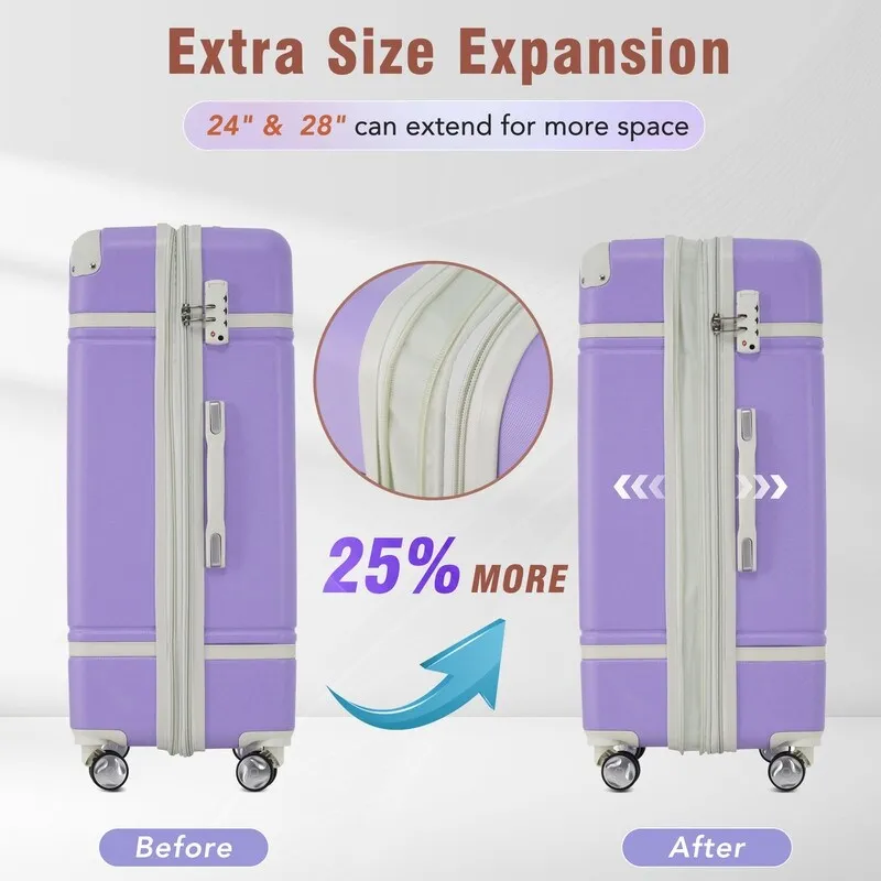 3 Pieces Lightweight Luggage and Cosmetic Case Spinner Suitcase with TSA Lock
