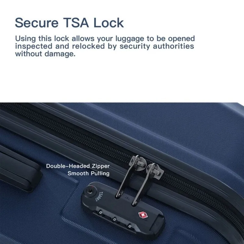 3PCS ABS Lightweight Suitcase Luggage Set with Two Hooks and TSA Lock