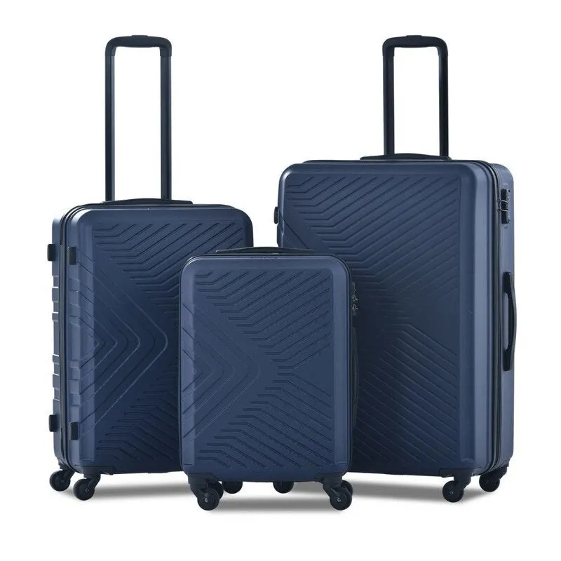 3PCS ABS Lightweight Suitcase Luggage Set with Two Hooks and TSA Lock