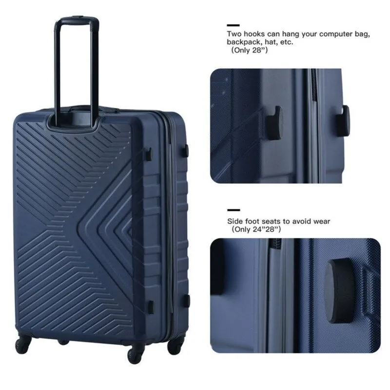 3PCS ABS Lightweight Suitcase Luggage Set with Two Hooks and TSA Lock
