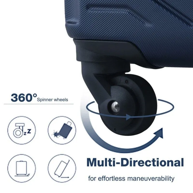 3PCS ABS Lightweight Suitcase Luggage Set with Two Hooks and TSA Lock