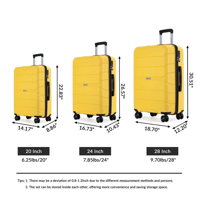 3PCS Suitcase Luggage Sets with TSA Lock and Spinner Wheels(20"/24"/28")