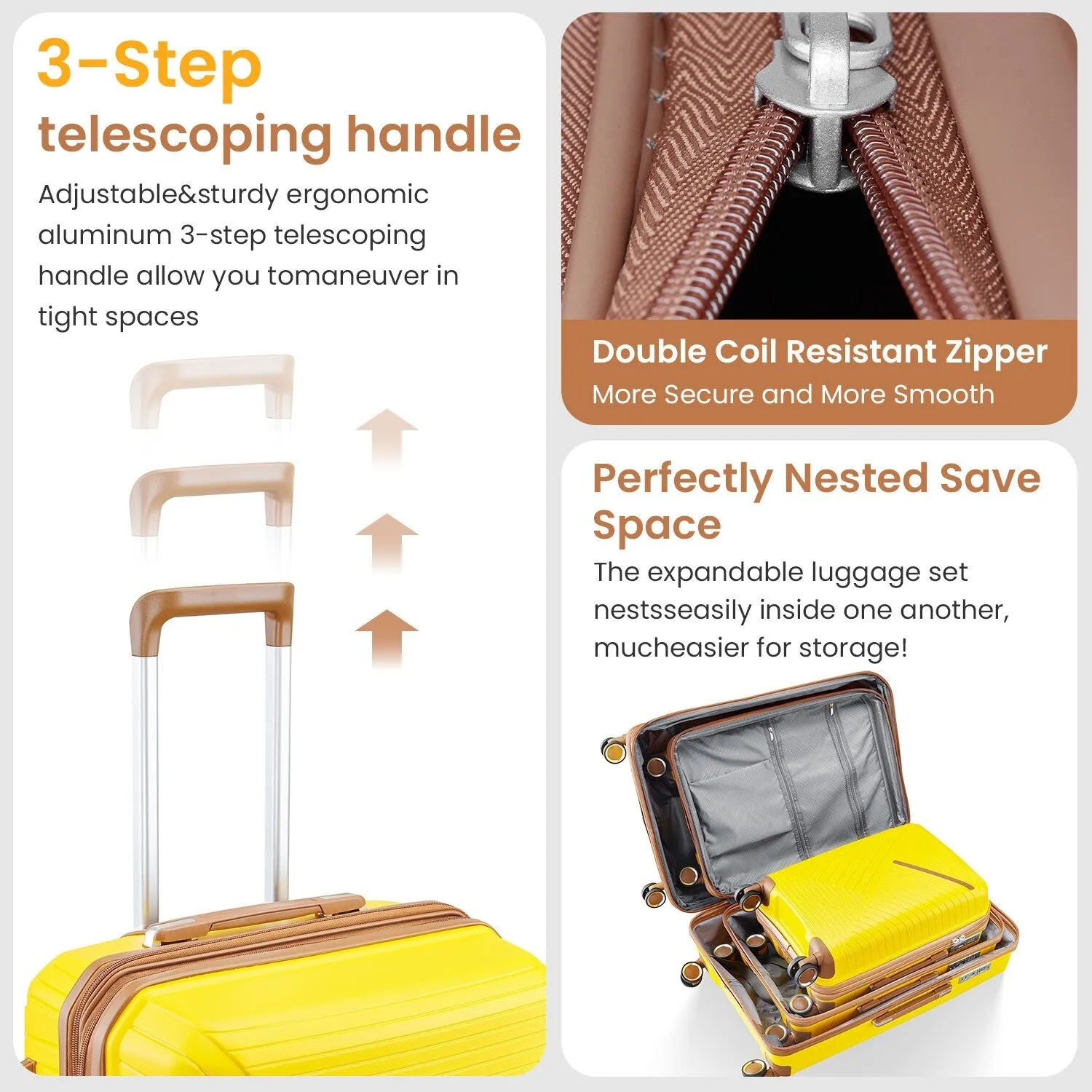 4 Piece Expandable Suitcase with 360 Degrees Spinner Wheels, Lightweight Luggage Sets with TSA Lock and Zipper