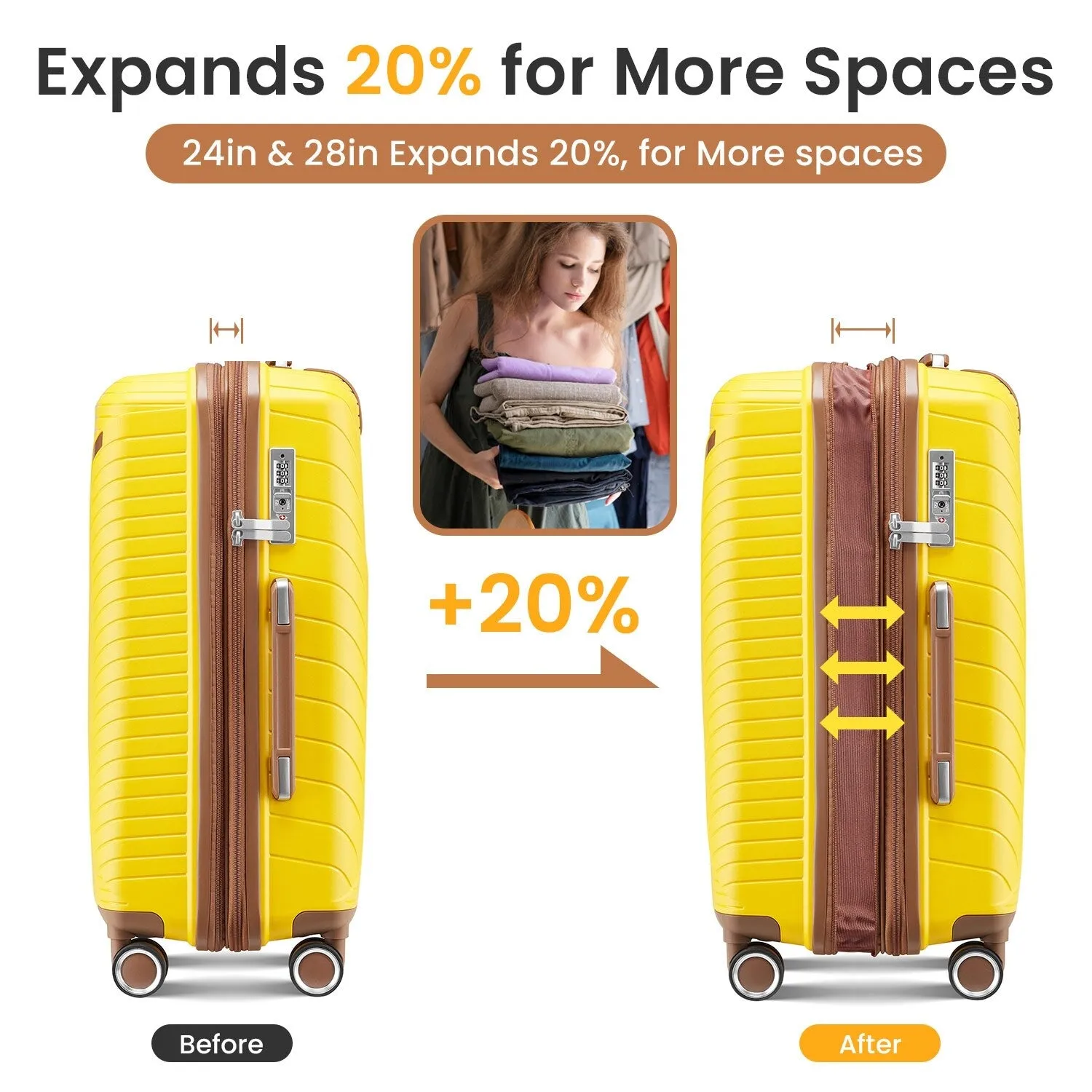 4 Piece Expandable Suitcase with 360 Degrees Spinner Wheels, Lightweight Luggage Sets with TSA Lock and Zipper