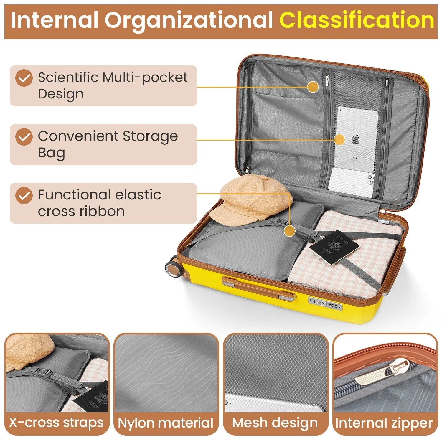 4 Piece Expandable Suitcase with 360 Degrees Spinner Wheels, Lightweight Luggage Sets with TSA Lock and Zipper