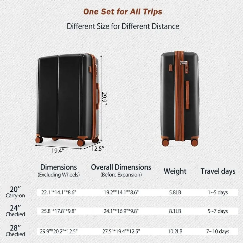 4PCS ABS Durable Suitcase Luggage Set with Travel Bag