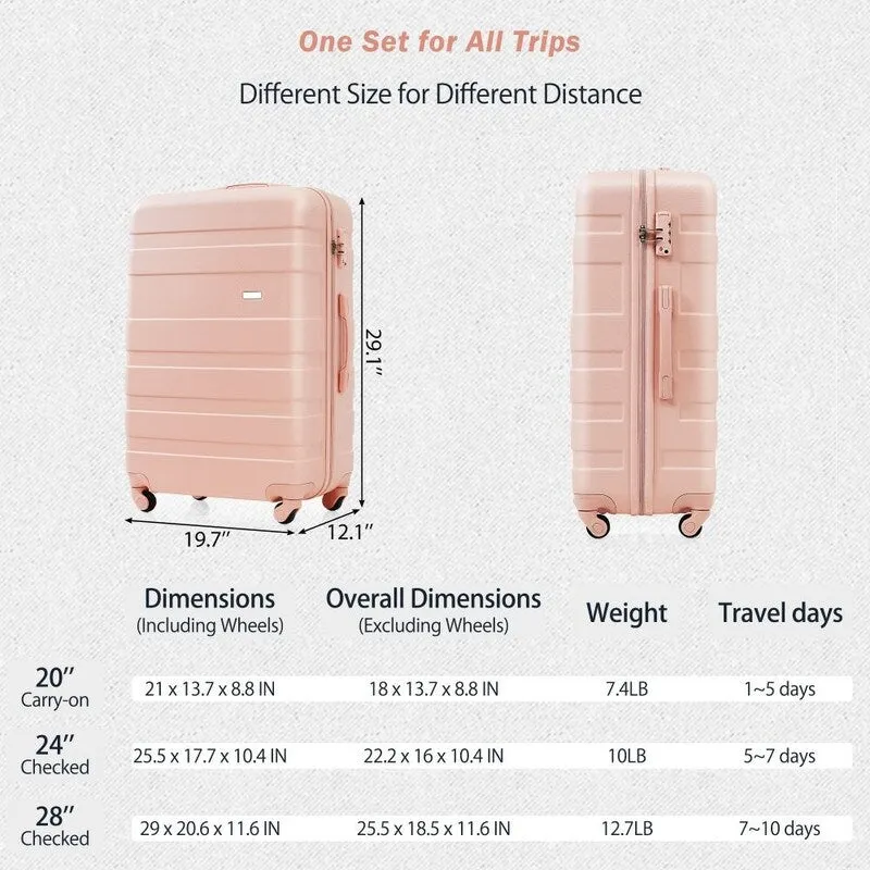 4PCS ABS Durable Suitcase Luggage Set with Travel Bag