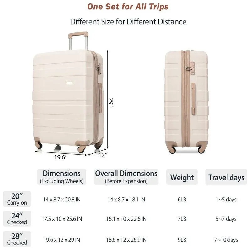 4PCS ABS Durable Suitcase Luggage Set with Travel Bag