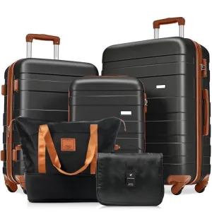 5PCS Expandable ABS Suitcase Luggage Set with Travel Bag and Hanging Toiletry Bag