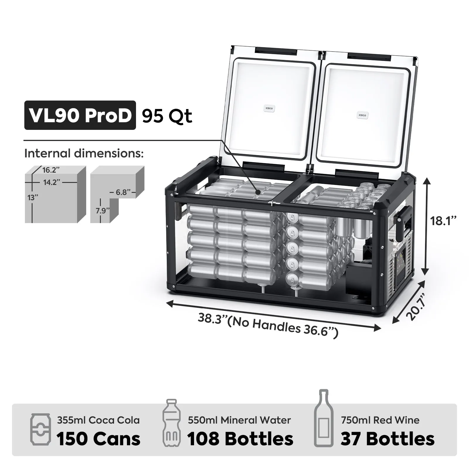 95QT VL90ProD RV 12 volt Fridge Freezer With PB1000 Power Station | ICECO