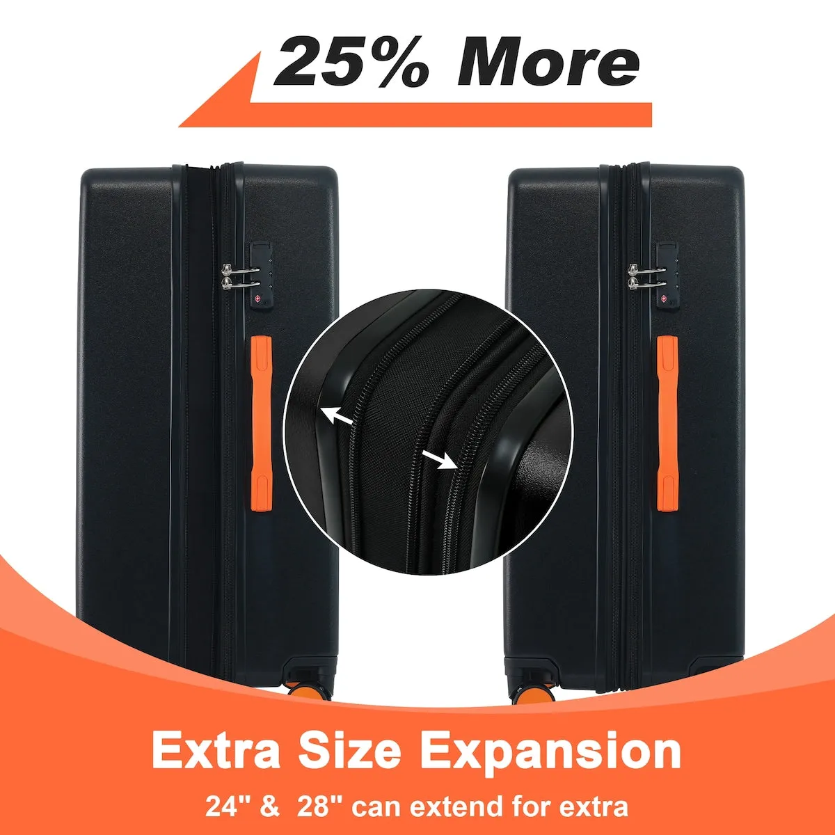 Contrast Color 3 Piece Luggage Set Hardside Spinner Suitcase with TSA Lock 20" 24' 28" Available