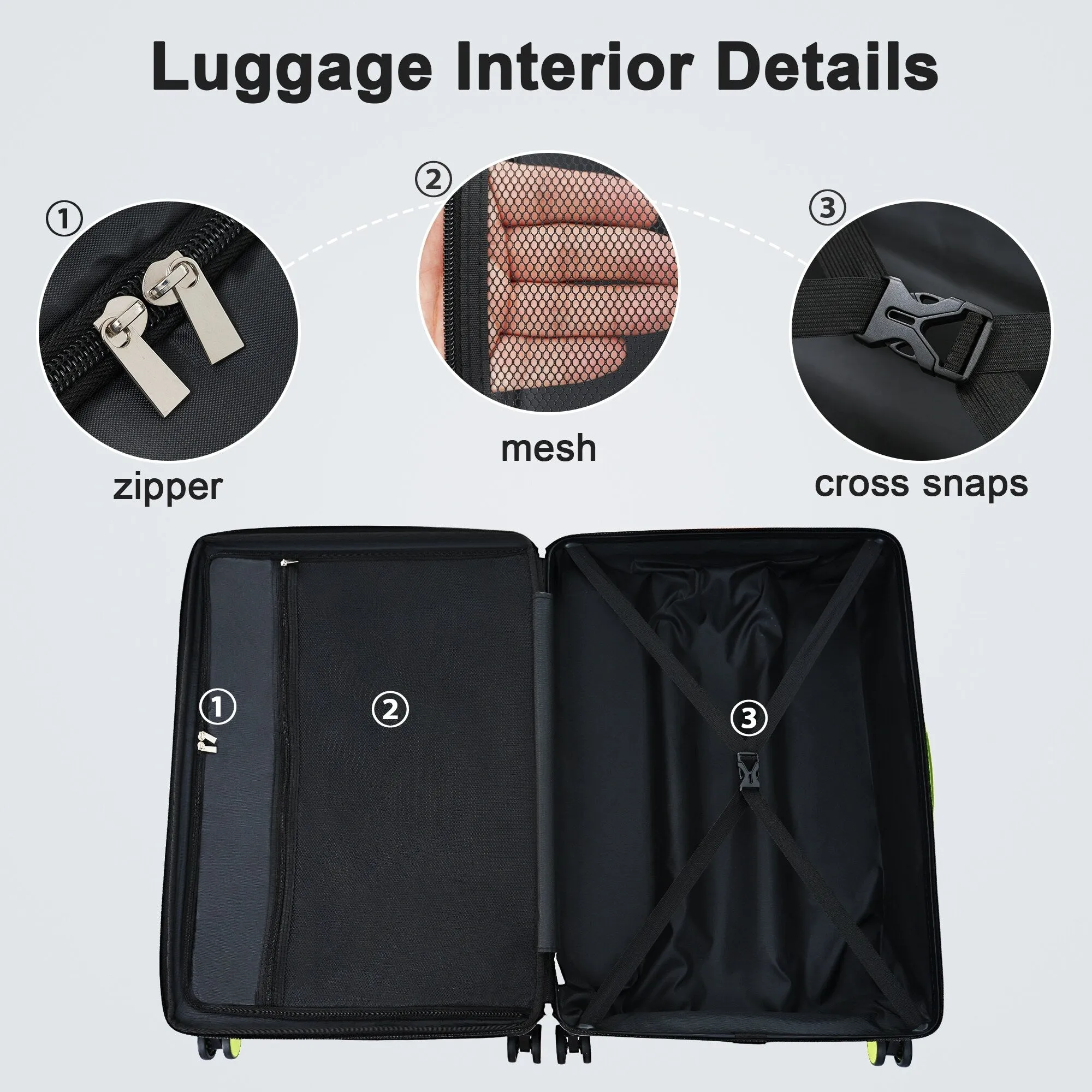 Contrast Color 3 Piece Luggage Set Hardside Spinner Suitcase with TSA Lock 20" 24' 28"