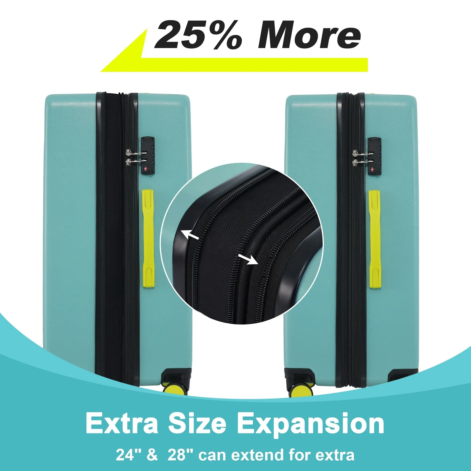 Contrast Color 3 Piece Luggage Set Hardside Spinner Suitcase with TSA Lock 20" 24' 28"