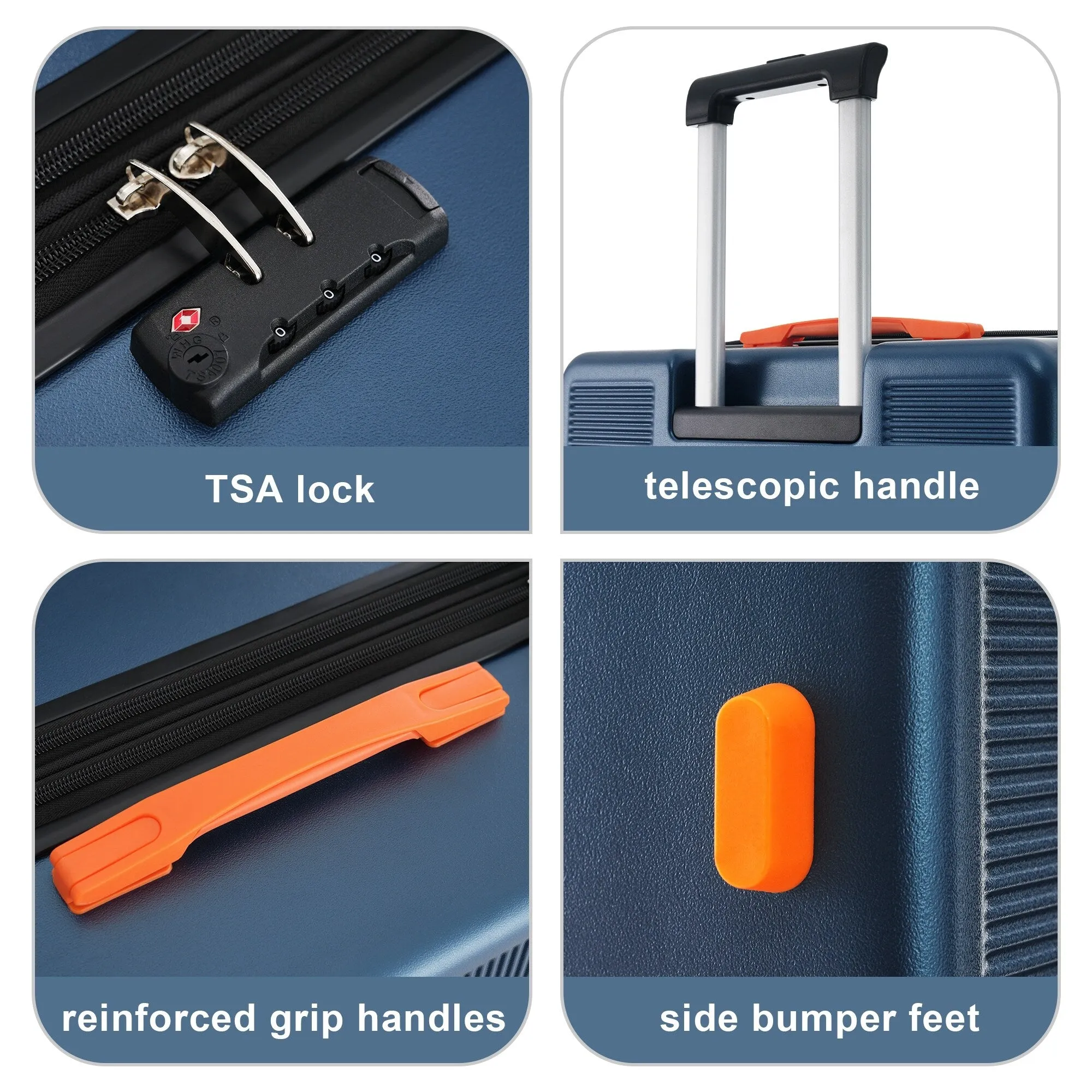 Contrast Color 3 Piece Luggage Set Hardside Spinner Suitcase with TSA Lock 20" 24' 28"