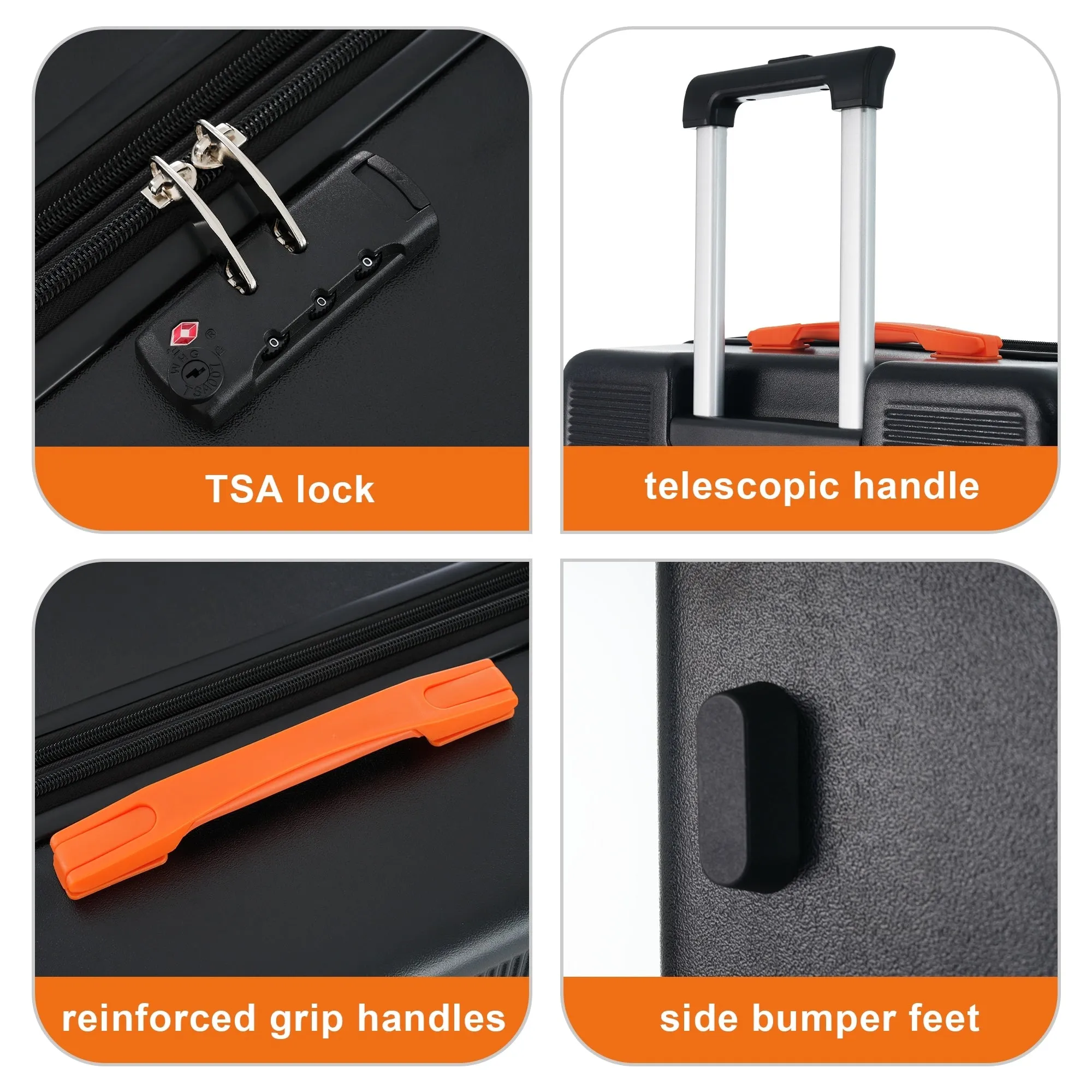 Contrast Color 3 Piece Luggage Set Hardside Spinner Suitcase with TSA Lock 20" 24' 28"