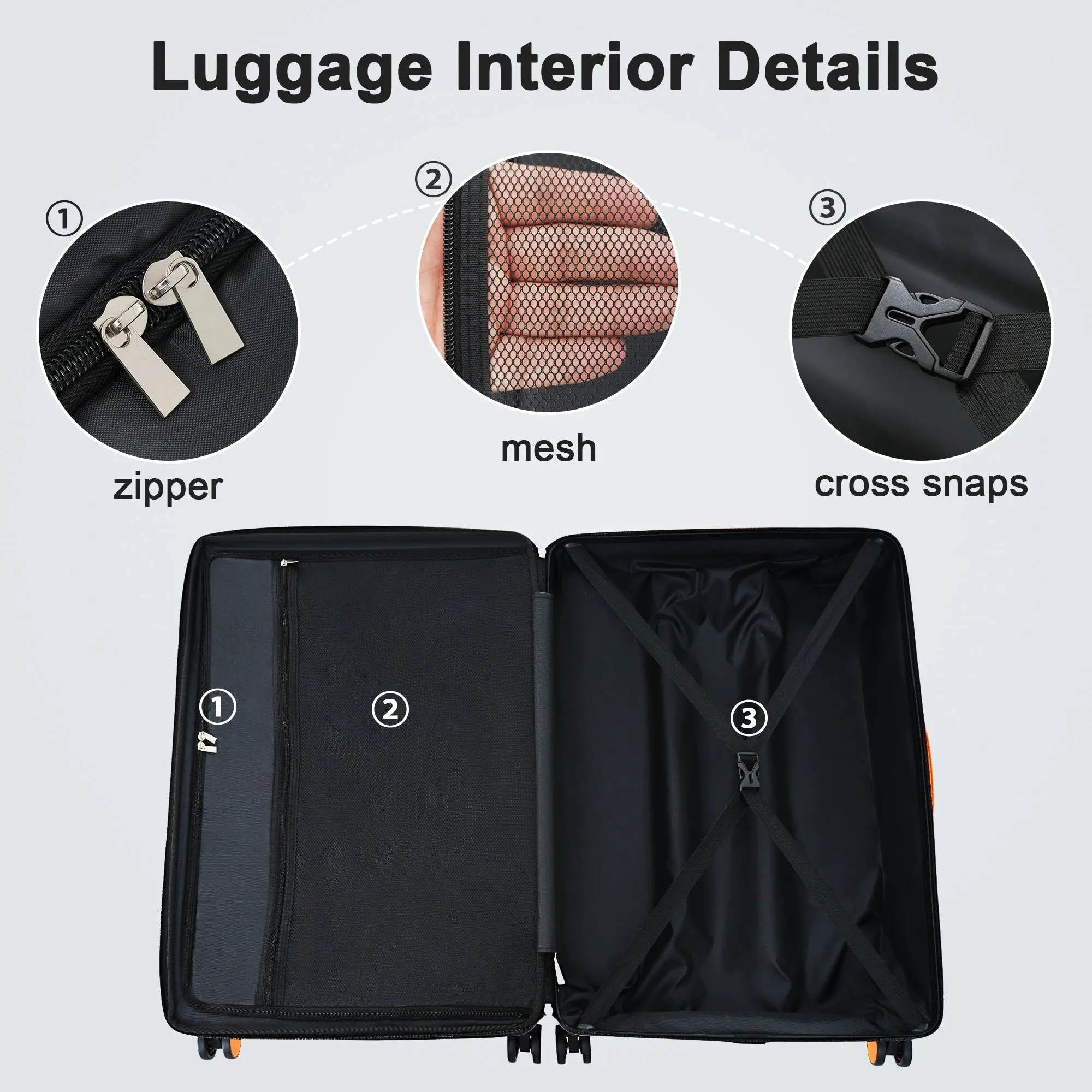 Contrast Color 3 Piece Luggage Set Hardside Spinner Suitcase with TSA Lock 20" 24' 28"