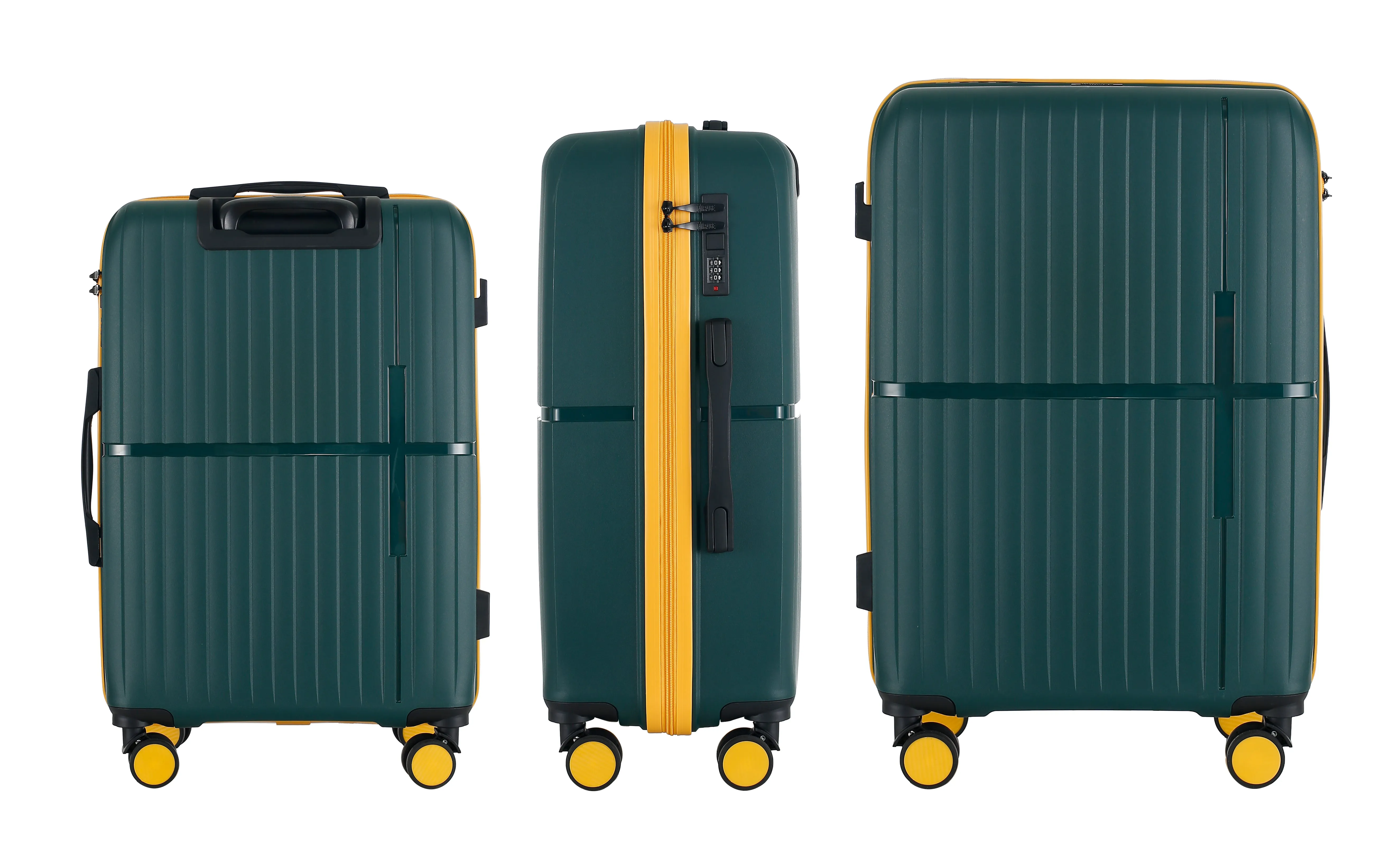 GALA 3-Piece Luggage Set – Polycarbonate Hardshell, Lightweight, 360° Dual Spinning Wheels, Combo Lock - 20", 24", 28" - Army Green