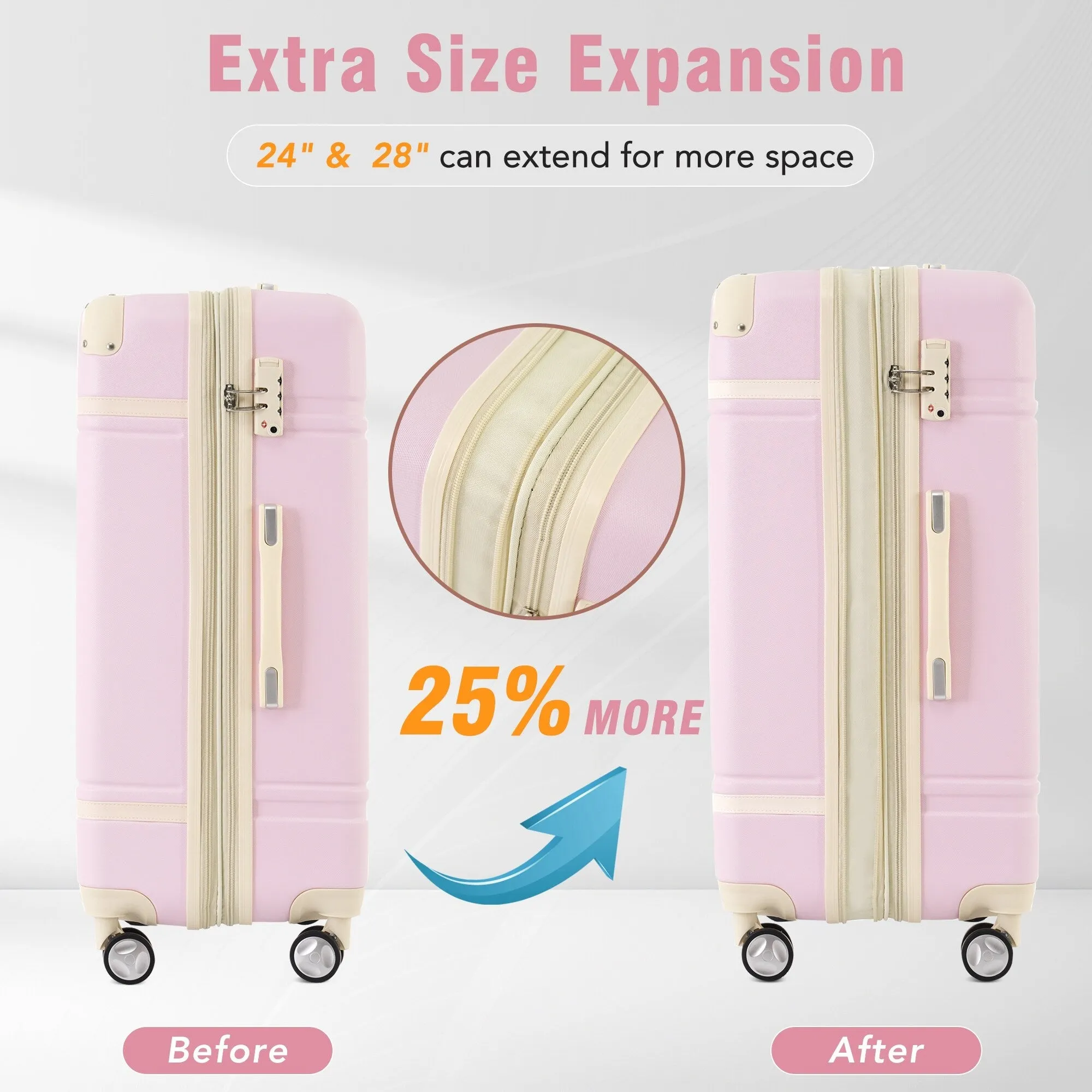 Hardshell 4 Pieces Luggage Sets with Cosmetic and TSA Lock, Lightweight Expandable Suitcase (20"/24"/28")