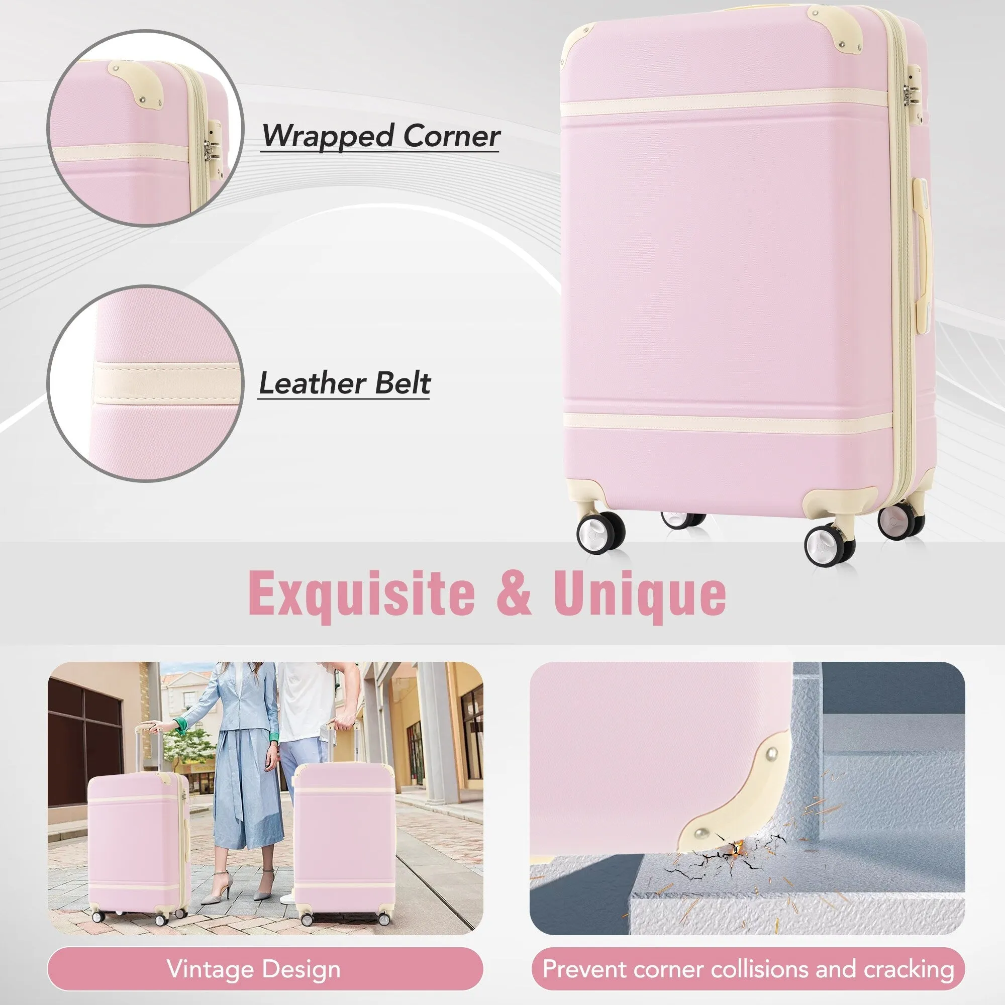 Hardshell 4 Pieces Luggage Sets with Cosmetic and TSA Lock, Lightweight Expandable Suitcase (20"/24"/28")