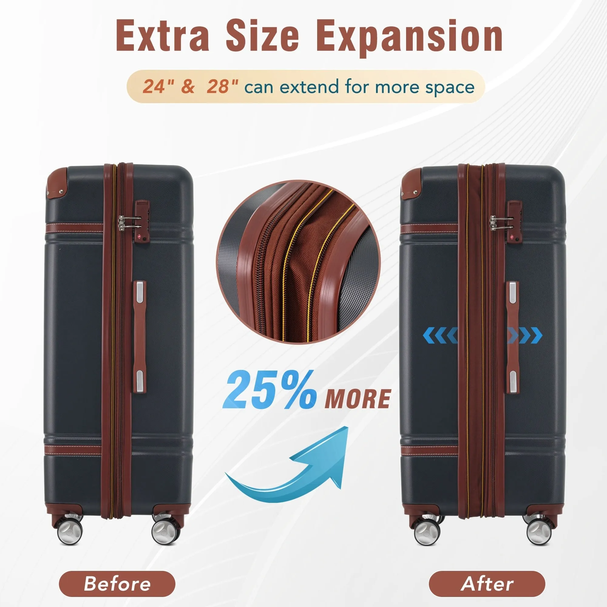 Hardshell 4 Pieces Luggage Sets with Cosmetic and TSA Lock, Lightweight Expandable Suitcase (20"/24"/28")