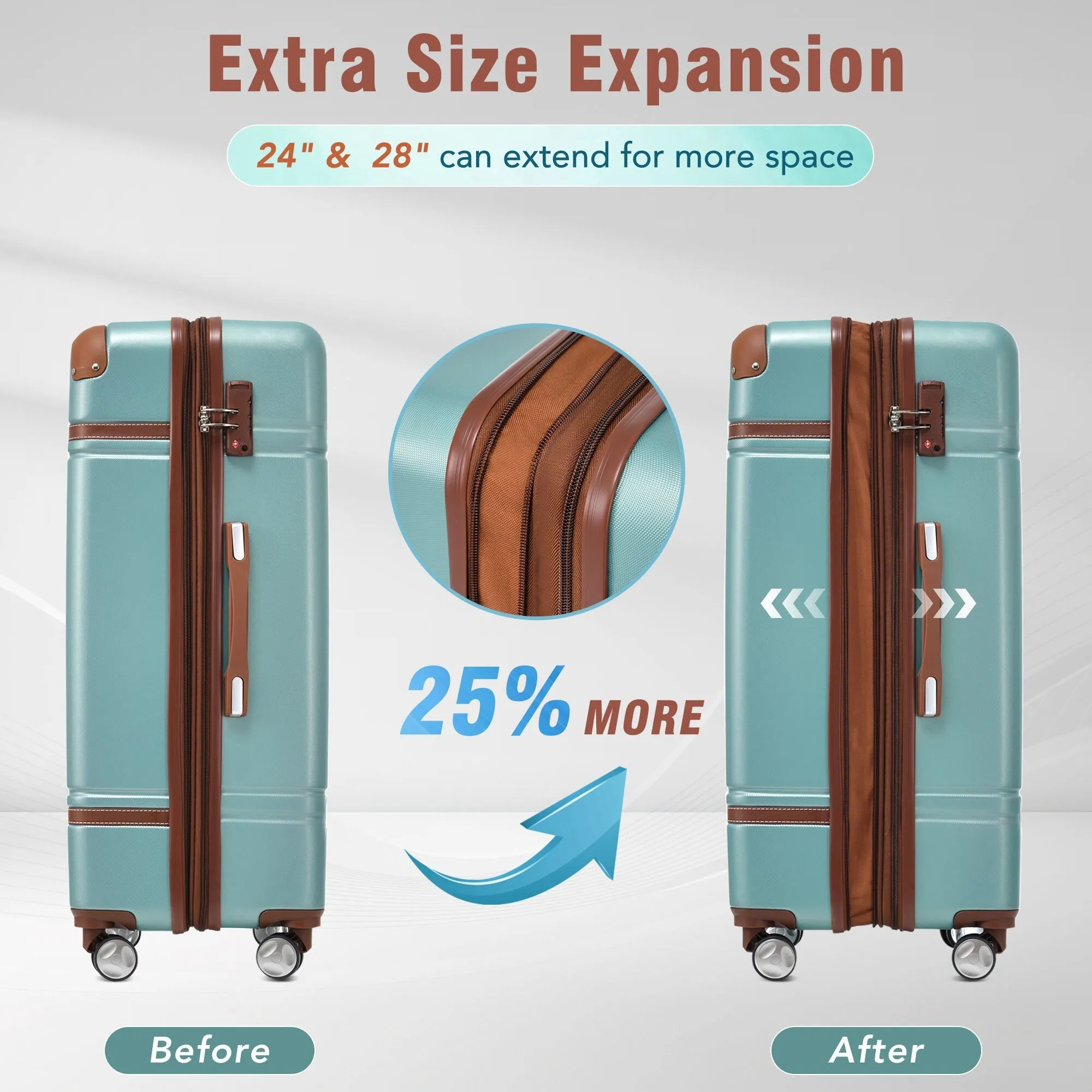 Hardshell 4 Pieces Luggage Sets with Cosmetic and TSA Lock, Lightweight Expandable Suitcase (20"/24"/28")