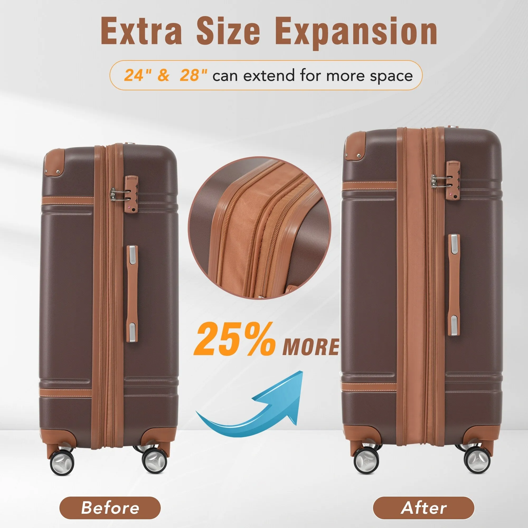 Hardshell 4 Pieces Luggage Sets with Cosmetic and TSA Lock, Lightweight Expandable Suitcase (20"/24"/28")