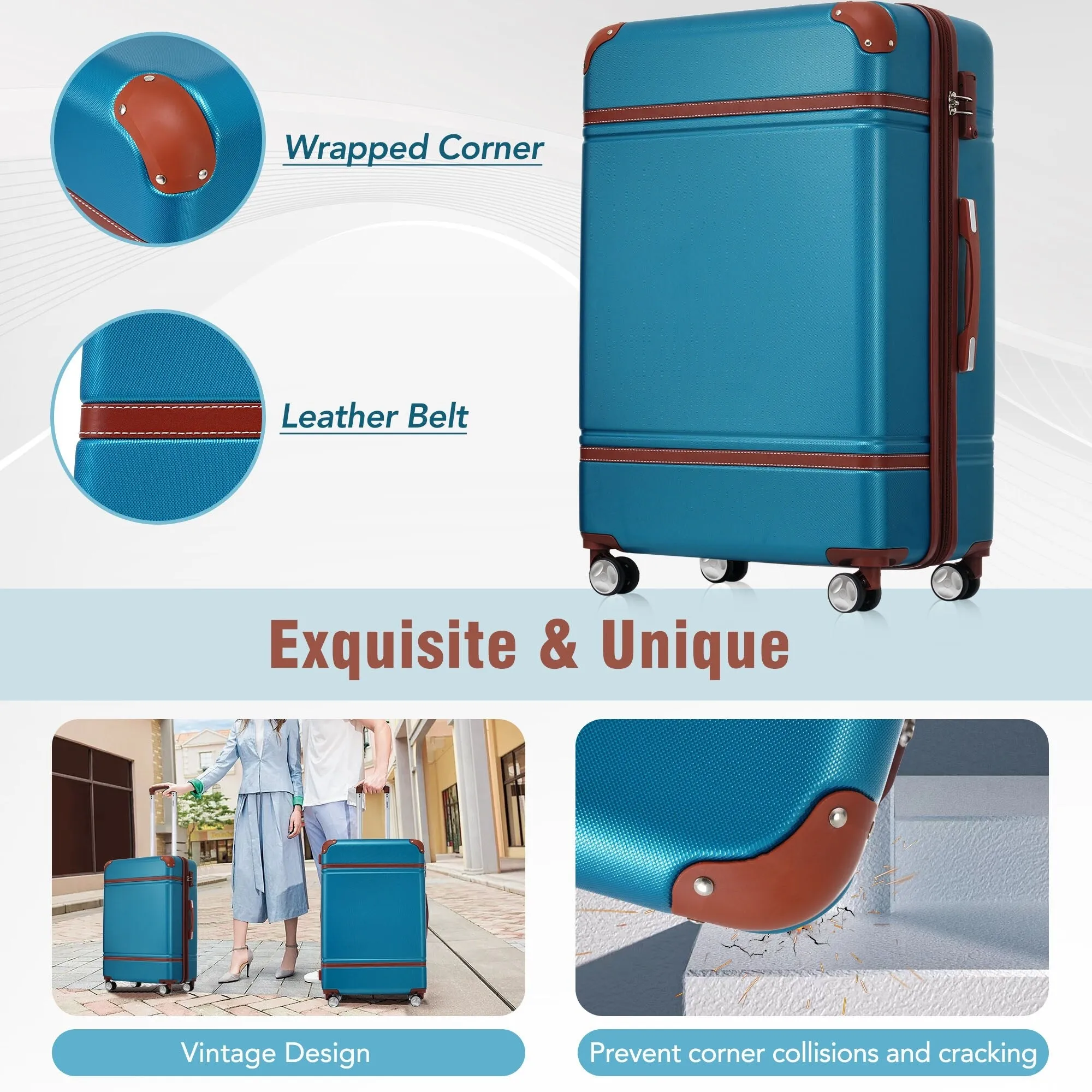 Hardshell 4 Pieces Luggage Sets with Cosmetic and TSA Lock, Lightweight Expandable Suitcase (20"/24"/28")