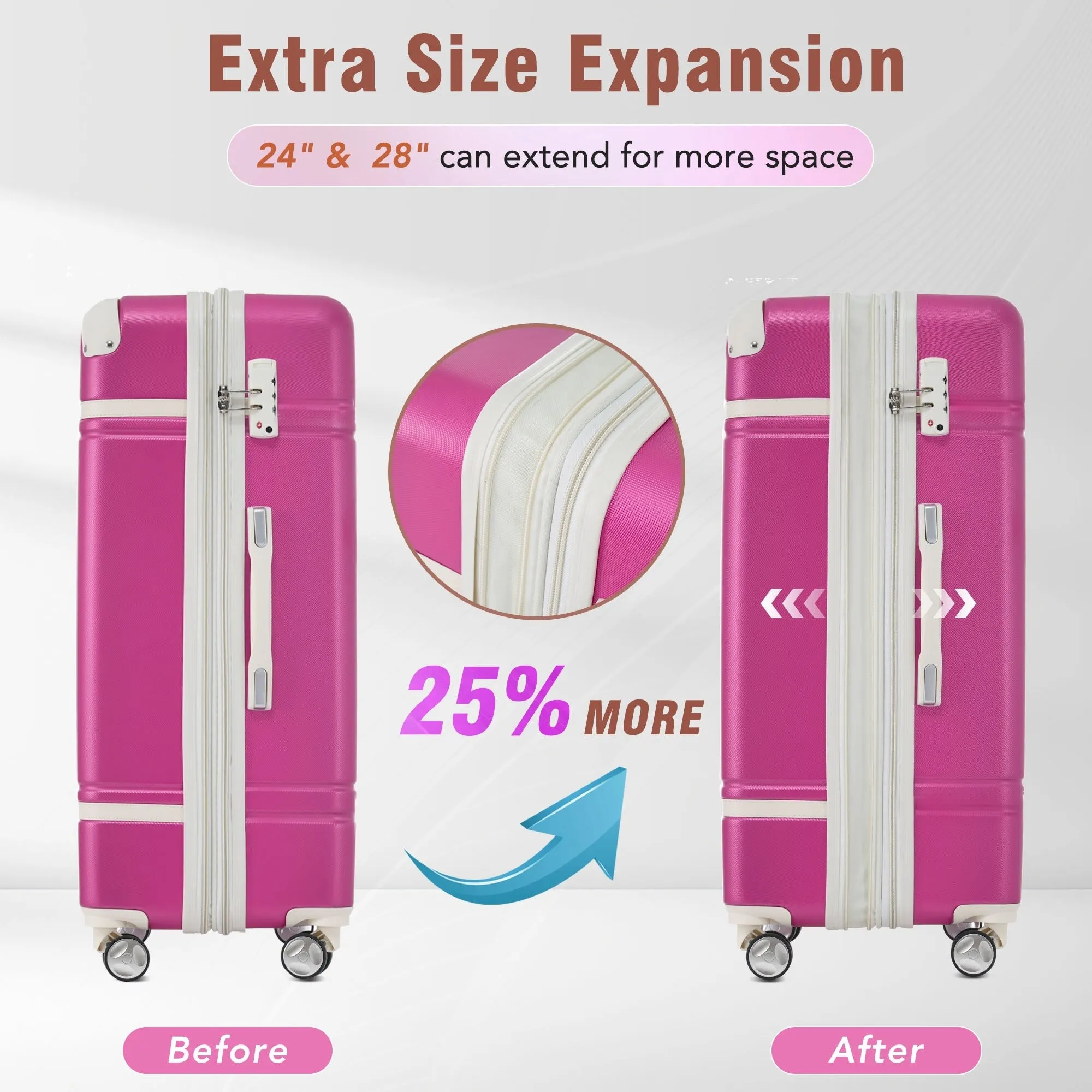 Hardshell 4 Pieces Luggage Sets with Cosmetic and TSA Lock, Lightweight Expandable Suitcase (20"/24"/28")