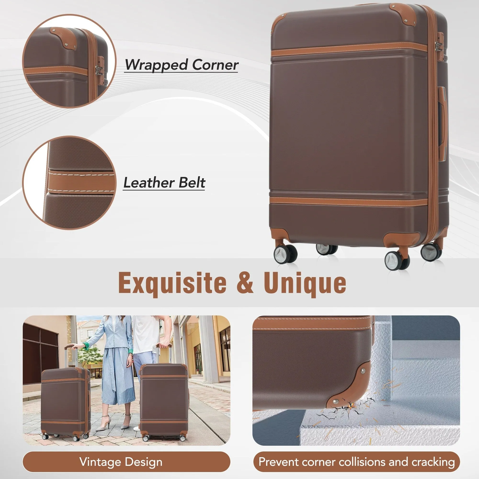 Hardshell 4 Pieces Luggage Sets with Cosmetic and TSA Lock, Lightweight Expandable Suitcase (20"/24"/28")