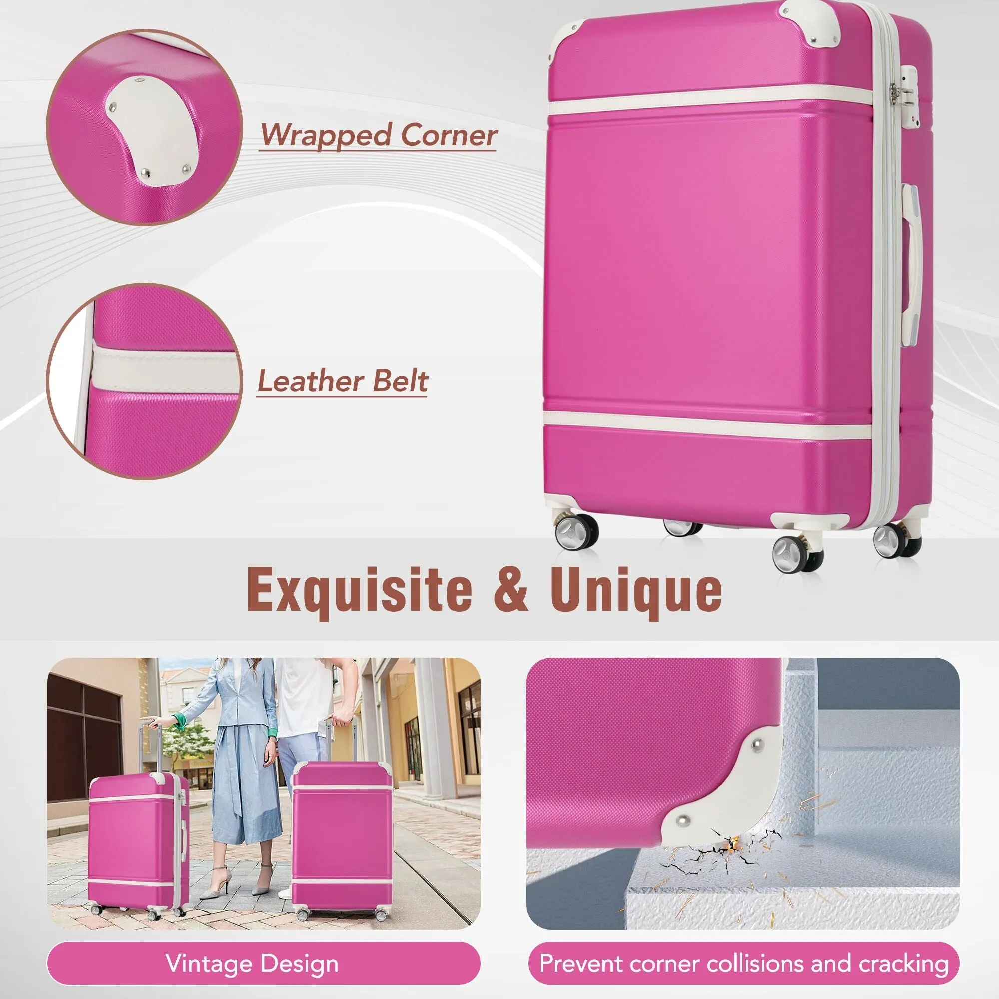 Hardshell 4 Pieces Luggage Sets with Cosmetic and TSA Lock, Lightweight Expandable Suitcase (20"/24"/28")