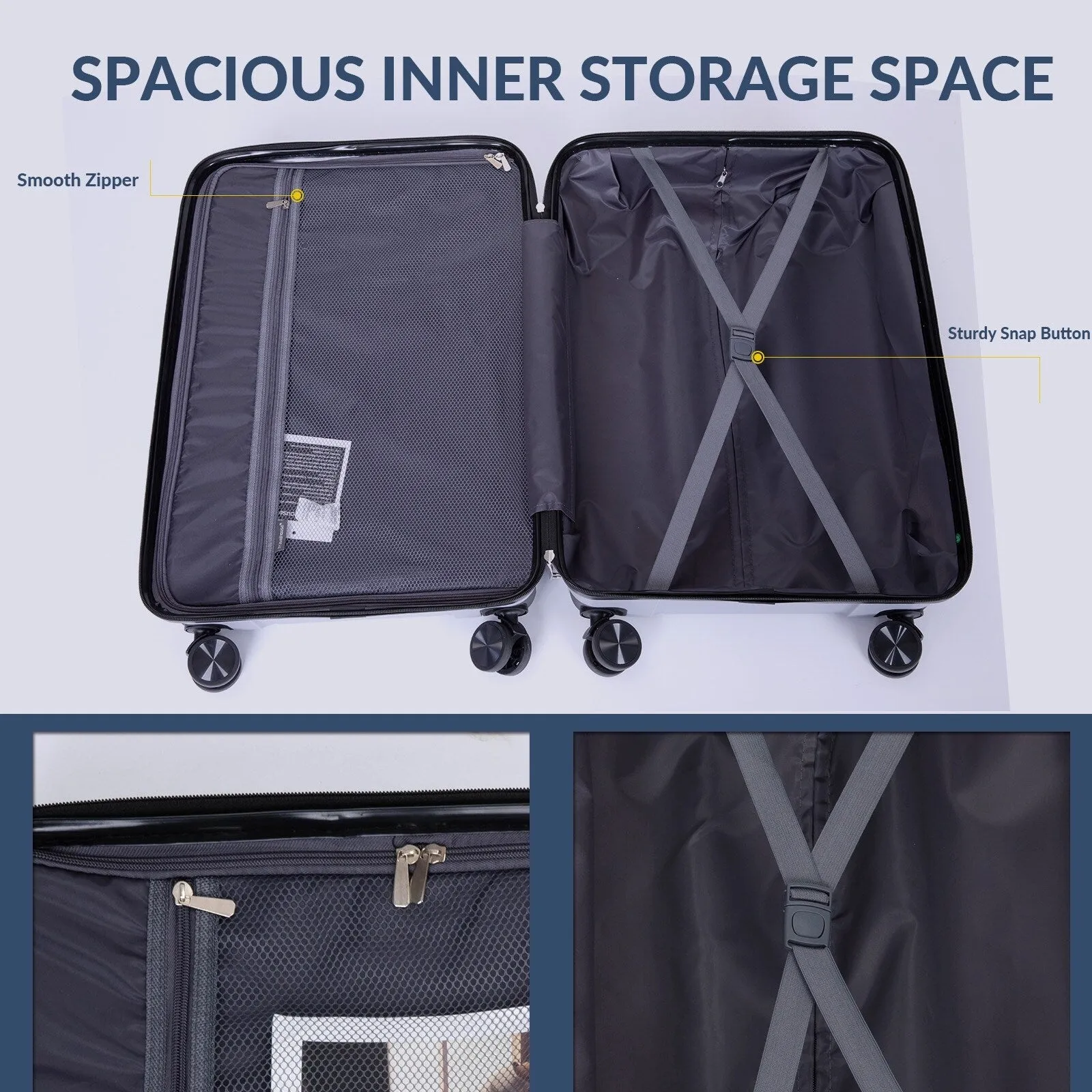 Hardshell Suitcase Spinner Wheels PP Luggage Sets Lightweight Durable Suitcase with TSA Lock,3-Piece Set (20/24/28)