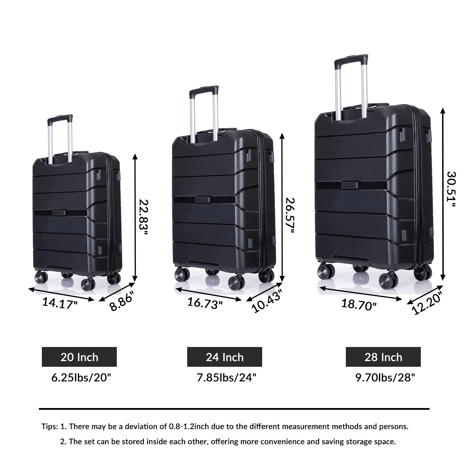 Hardshell Suitcase Spinner Wheels PP Luggage Sets Lightweight Durable Suitcase with TSA Lock,3-Piece Set (20/24/28)