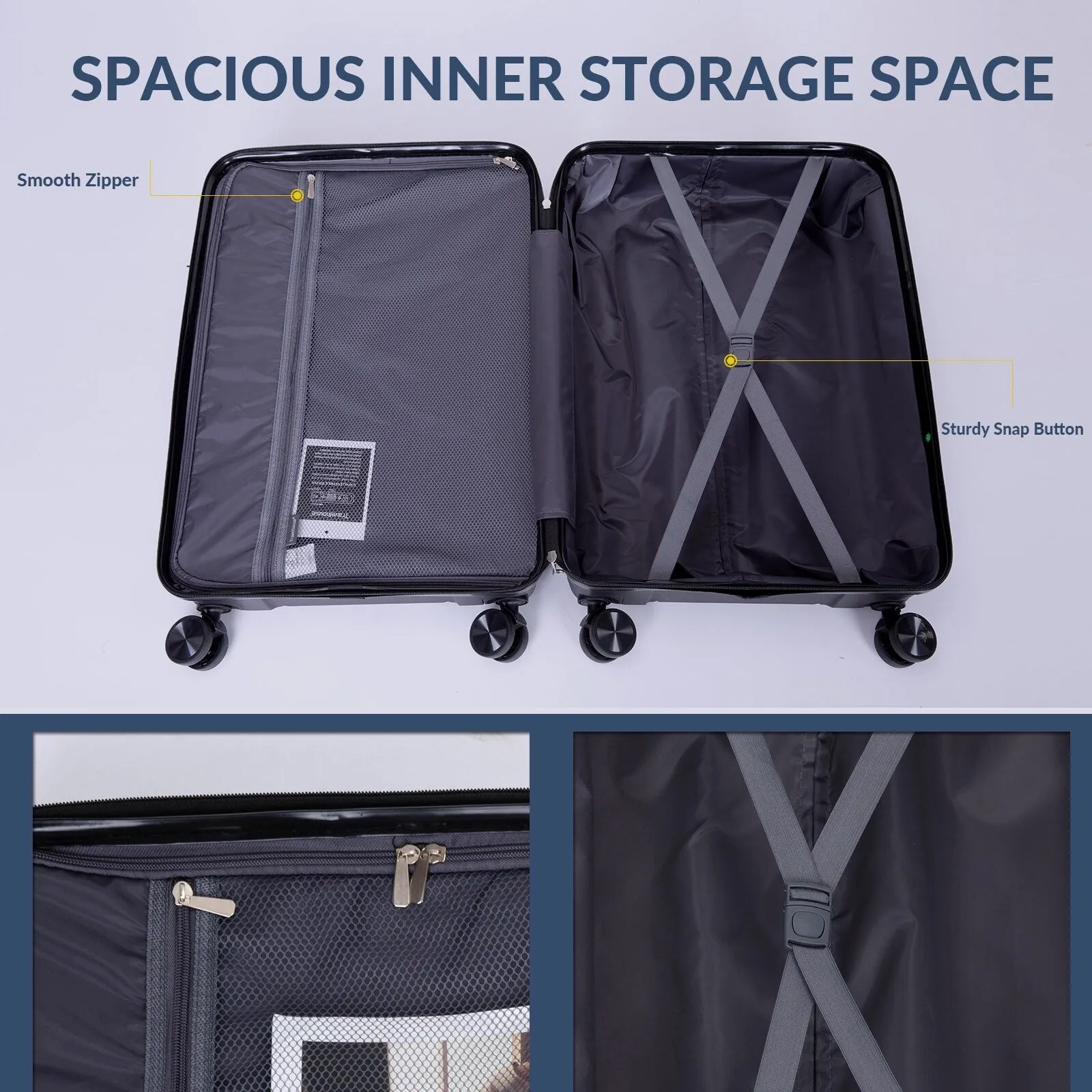 Hardshell Suitcase Spinner Wheels PP Luggage Sets Lightweight Durable Suitcase with TSA Lock,3-Piece Set (20/24/28)