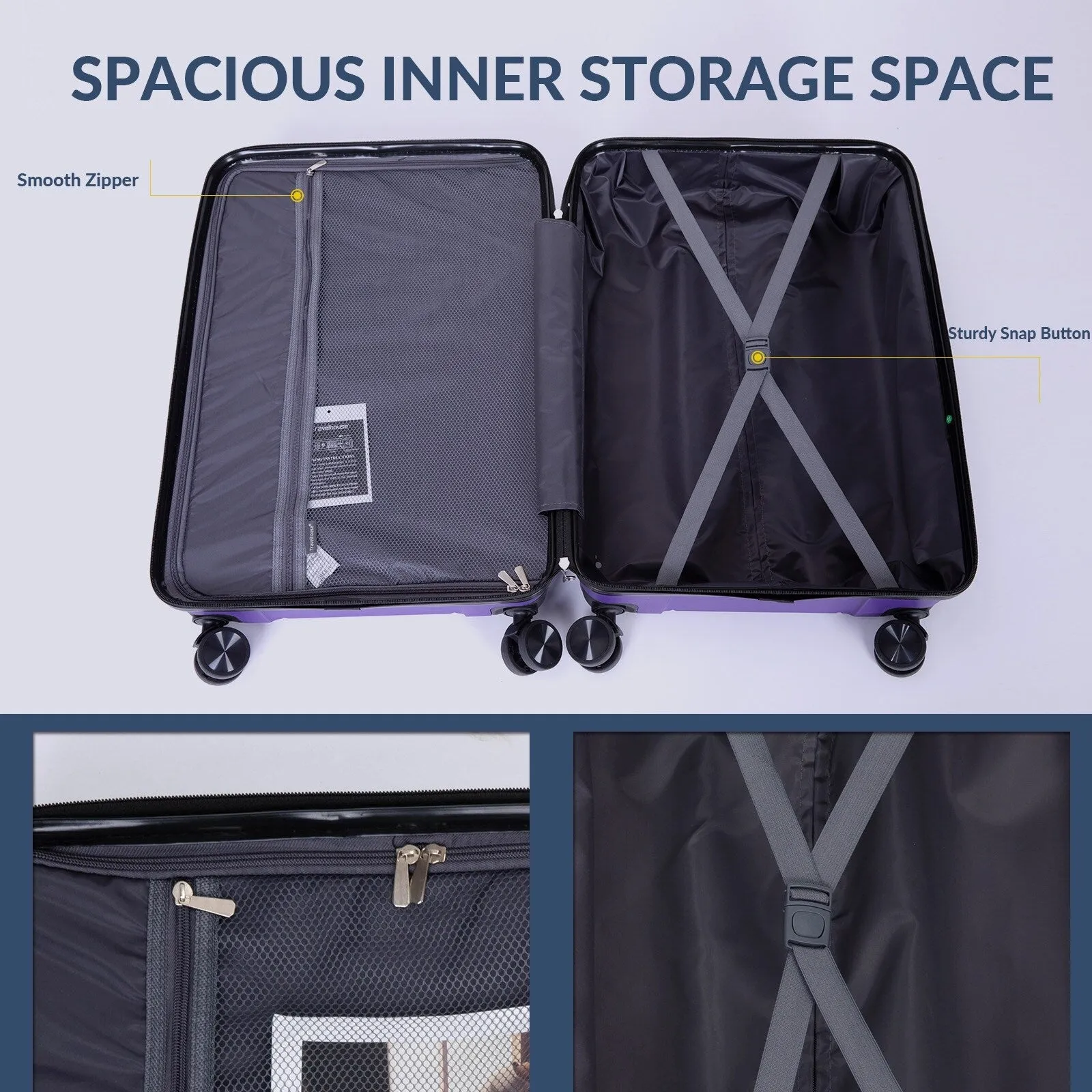Hardshell Suitcase Spinner Wheels PP Luggage Sets Lightweight Durable Suitcase with TSA Lock,3-Piece Set (20/24/28)