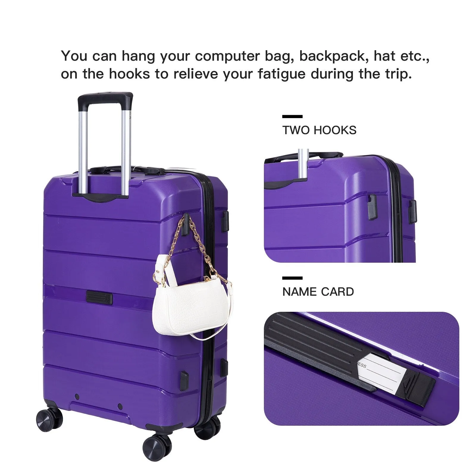 Hardshell Suitcase Spinner Wheels PP Luggage Sets Lightweight Suitcase with TSA Lock,3-Piece Set (20/24/28)