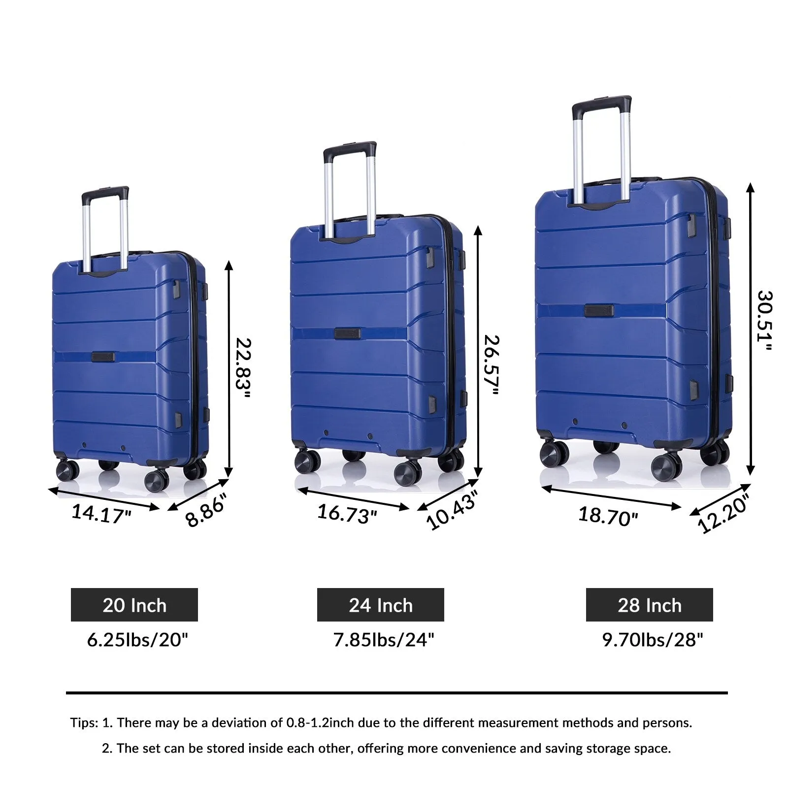 Hardshell Suitcase Spinner Wheels PP Luggage Sets Lightweight Suitcase with TSA Lock,3-Piece Set (20/24/28)