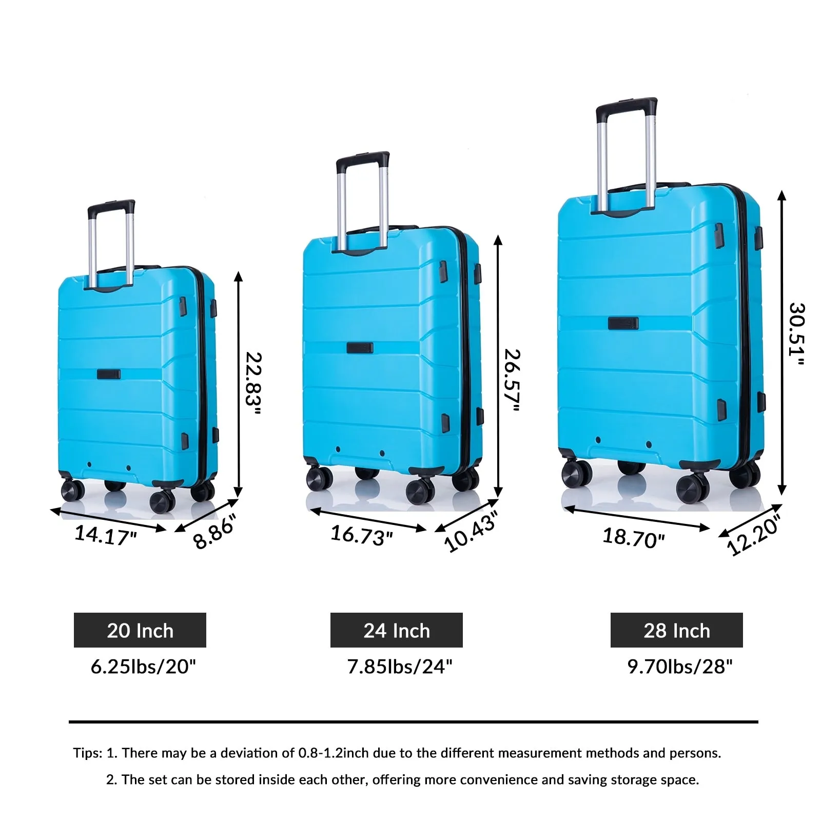 Hardshell Suitcase Spinner Wheels PP Luggage Sets Lightweight Suitcase with TSA Lock,3-Piece Set (20/24/28)