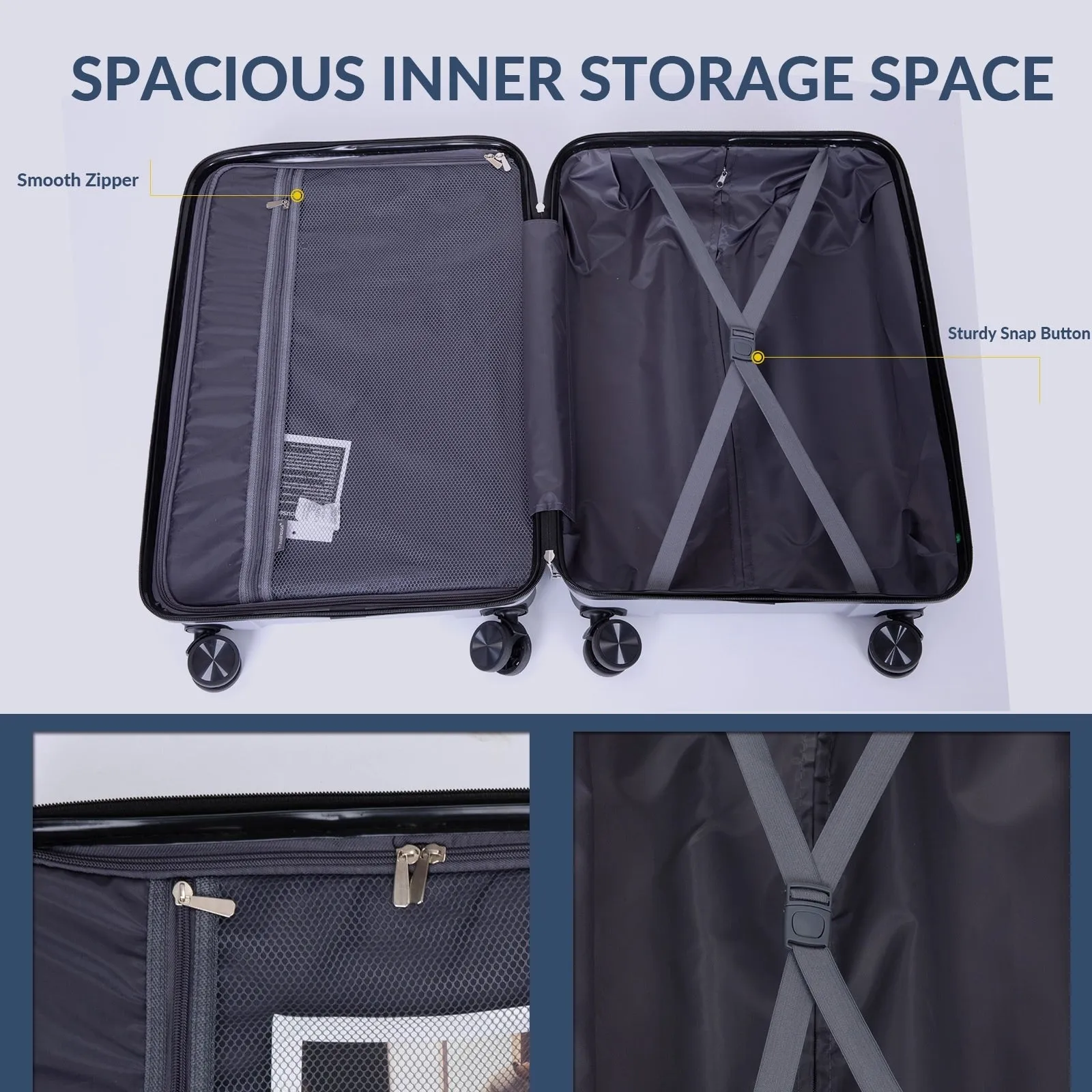 Hardshell Suitcase Spinner Wheels PP Luggage Sets Lightweight Suitcase with TSA Lock,3-Piece Set (20/24/28)