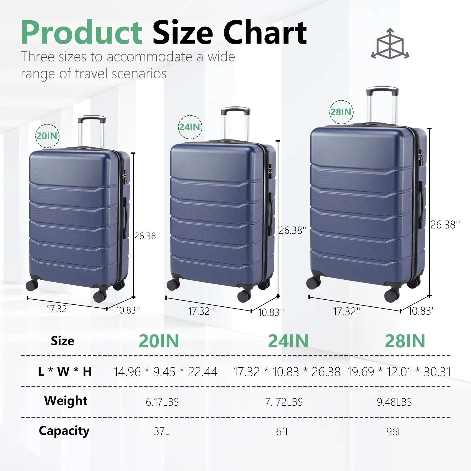Hardsided Expand Suitcase Set with Rotating Wheels and TSA Lock