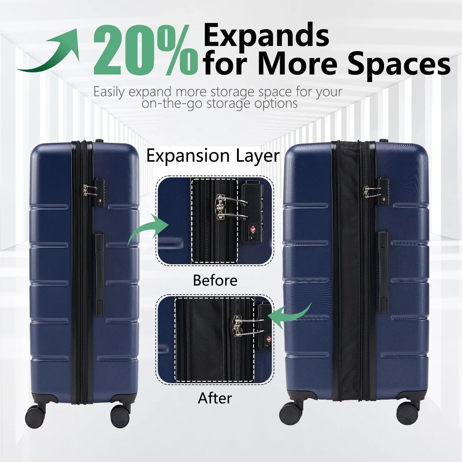 Hardsided Expand Suitcase Set with Rotating Wheels and TSA Lock