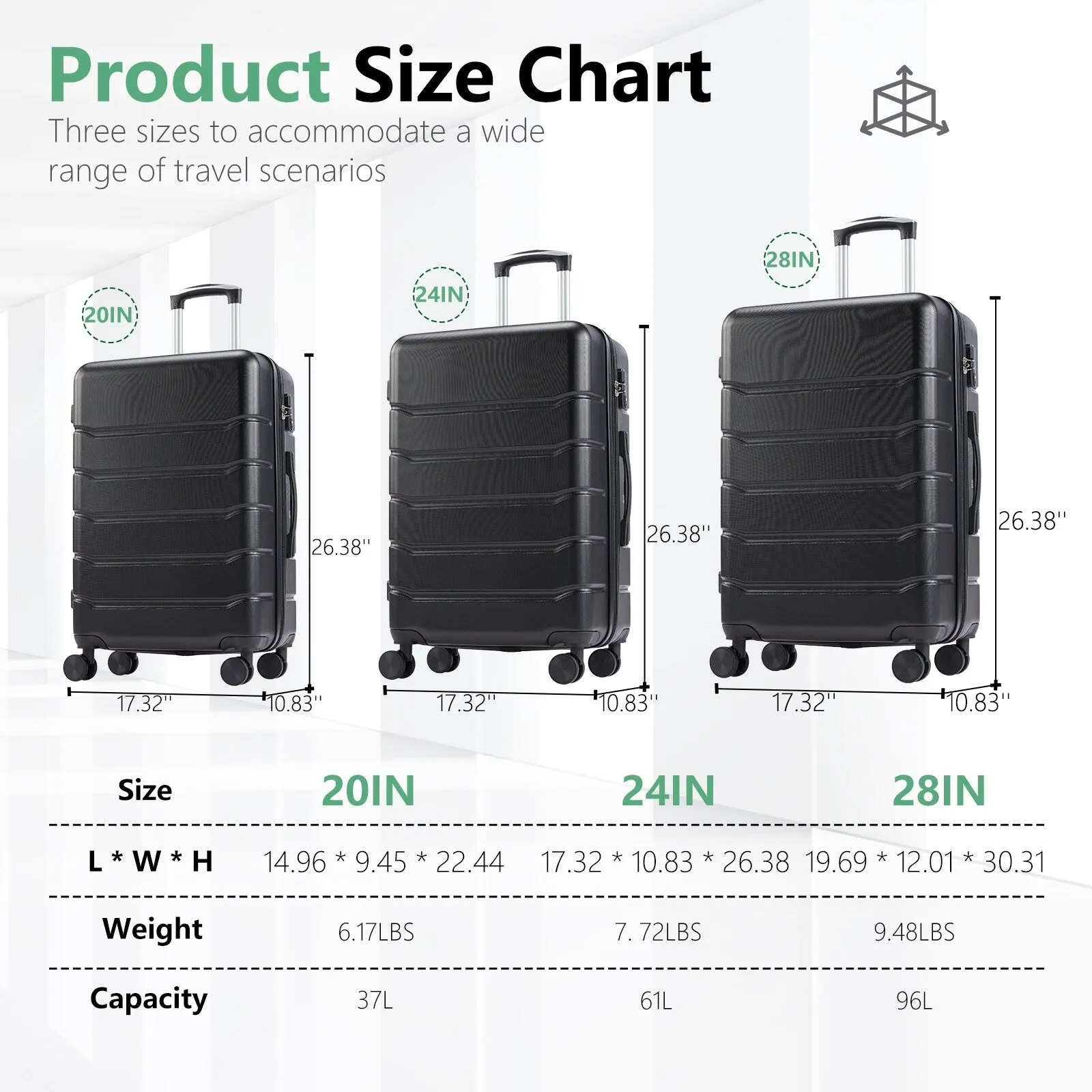 Hardsided Expand Suitcase Set with Rotating Wheels and TSA Lock