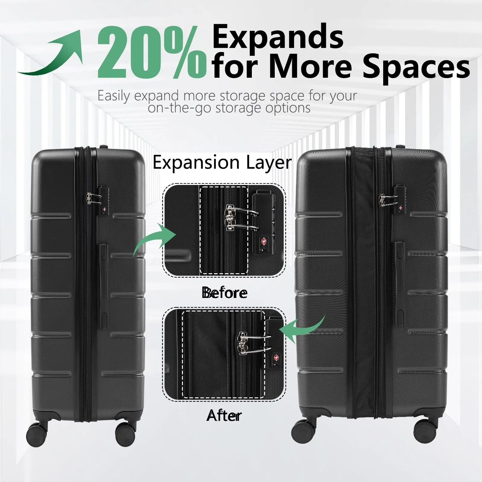 Hardsided Expand Suitcase Set with Rotating Wheels and TSA Lock