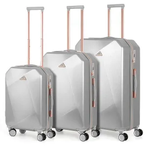 Hikolayae Anza View Collection Hardside Spinner Luggage Sets in Silver, 3 Piece - TSA Lock