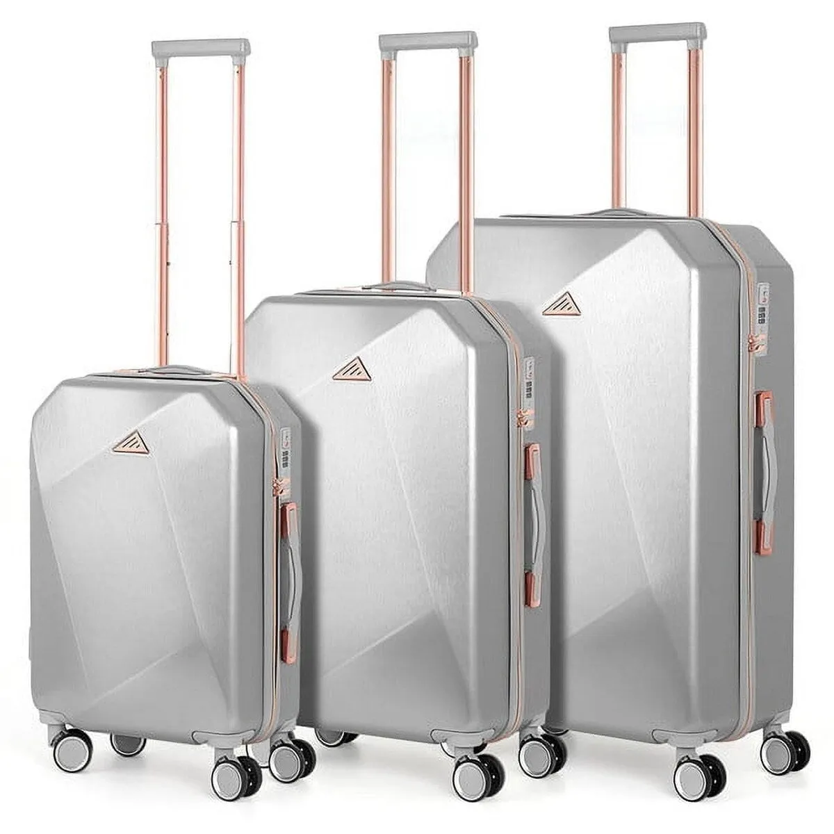 Hikolayae Anza View Collection Hardside Spinner Luggage Sets in Silver, 3 Piece - TSA Lock