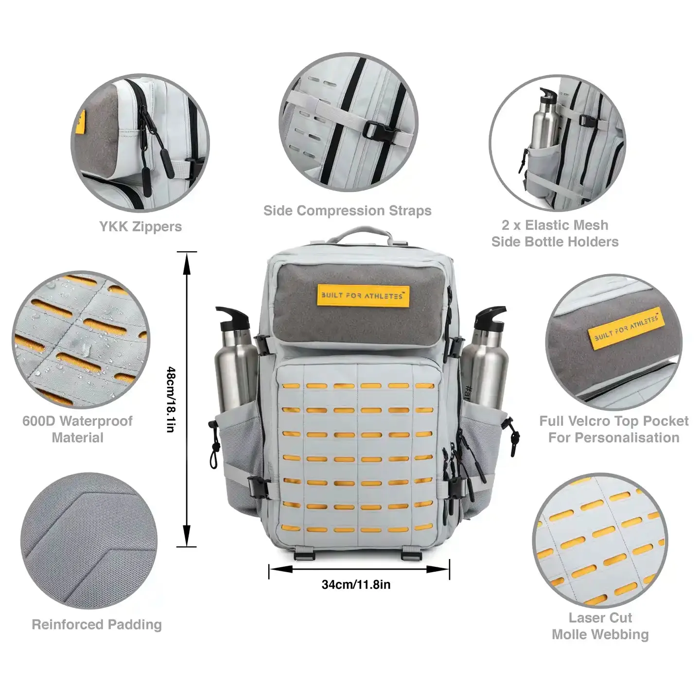 Large Grey & Yellow 45L Gym Backpack