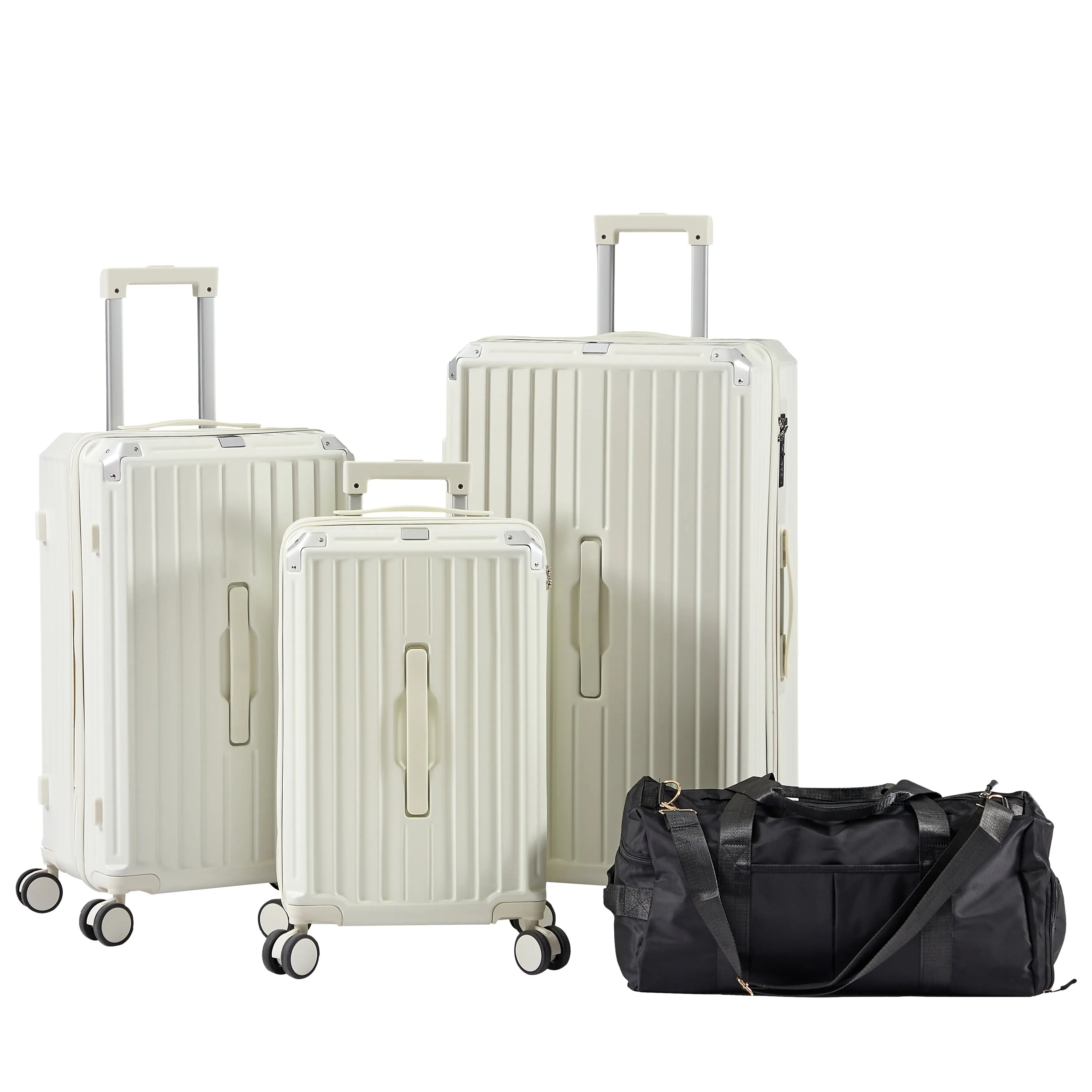 Luggage Set 4 Pcs (20"/24"/29"/Travel Bag) PC ABS Luggage with Cup Holder, 360° Silent Spinner Wheels, TSA Lock