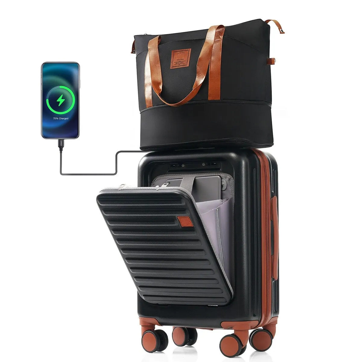 Merax Front Opening 20-Inch Carry-On Luggage with Expandable Travel Bag Set